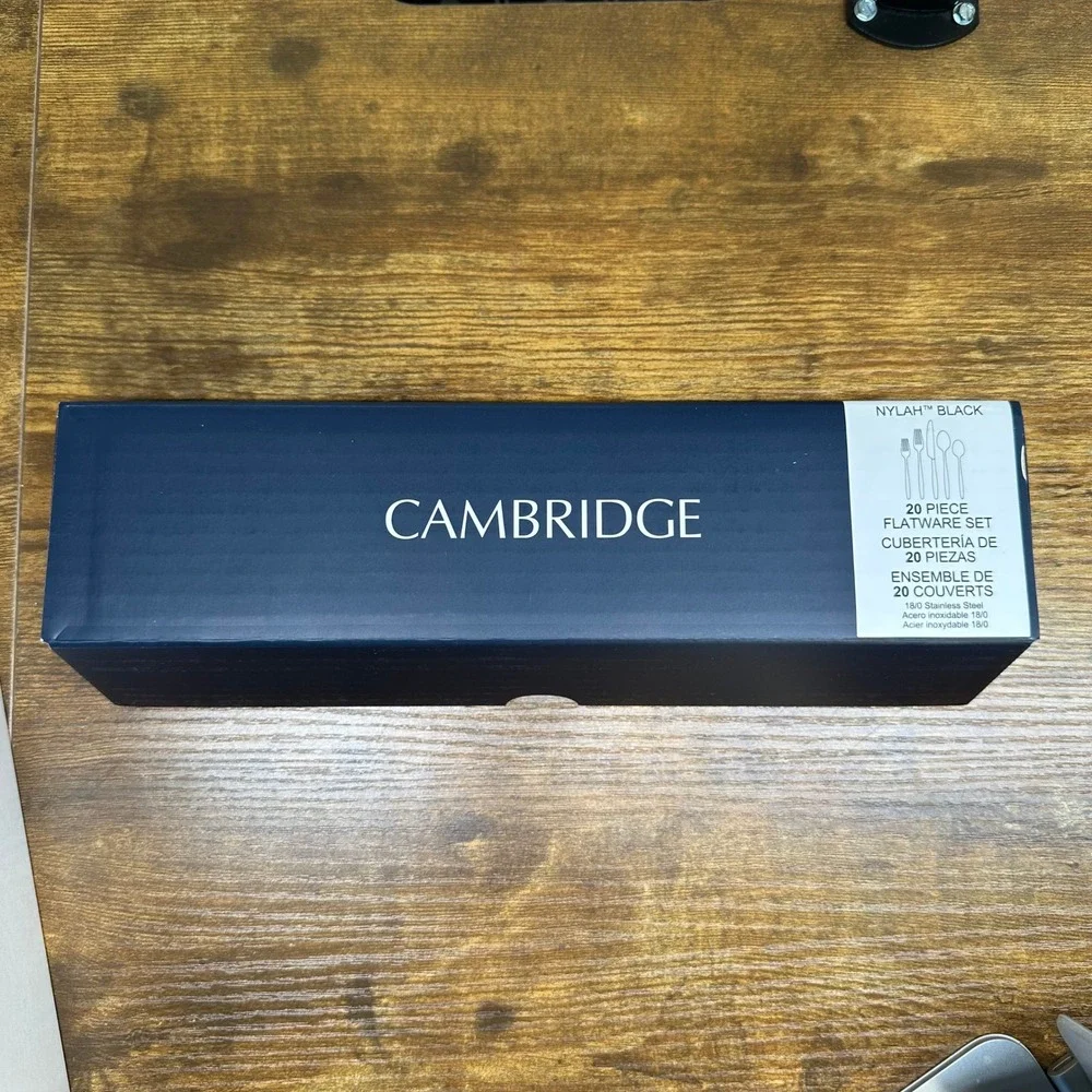 NEW Cambridge Nylah Black 20 Piece Flatware Set 18/0 Stainless Steel Matte Finis